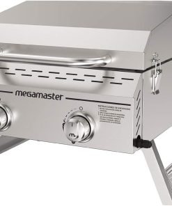 Megamaster Premium Outdoor Cooking 2-Burner Grill, While Camping, Outdoor Kitchen, Patio Garden, Barbecue with Two Foldable legs, Silver in Stainless Steel - 1