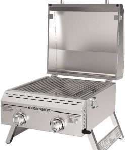 Megamaster Premium Outdoor Cooking 2-Burner Grill, While Camping, Outdoor Kitchen, Patio Garden, Barbecue with Two Foldable legs, Silver in Stainless Steel - 14
