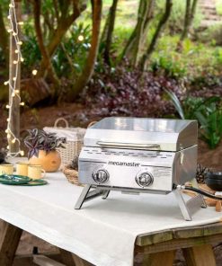 Megamaster Premium Outdoor Cooking 2-Burner Grill, While Camping, Outdoor Kitchen, Patio Garden, Barbecue with Two Foldable legs, Silver in Stainless Steel - 3