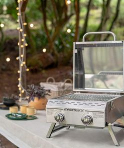 Megamaster Premium Outdoor Cooking 2-Burner Grill, While Camping, Outdoor Kitchen, Patio Garden, Barbecue with Two Foldable legs, Silver in Stainless Steel - 4