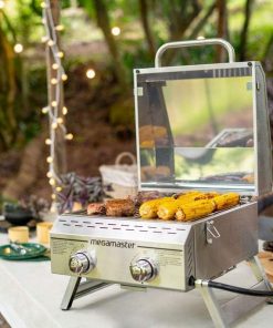 Megamaster Premium Outdoor Cooking 2-Burner Grill, While Camping, Outdoor Kitchen, Patio Garden, Barbecue with Two Foldable legs, Silver in Stainless Steel - 5