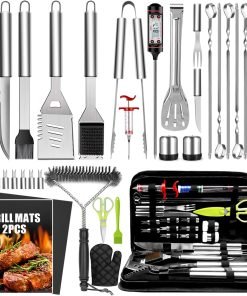 34Pcs Grill Accessories Grilling Gifts for Men, 16 Inches Heavy Duty BBQ Accessories, Stainless Steel Grill Tools with Thermometer, Grill Mats for Backyard, BBQ Set for Men Women - 1