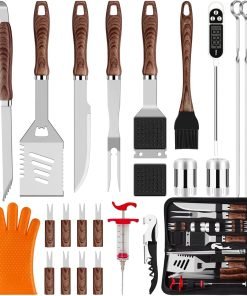 ROMANTICIST 26pcs Grilling Accessories Kit for Men Women, Stainless Steel Heavy Duty BBQ Tools with Glove and Corkscrew, Grill Utensils Set in Portable Canvas Bag for Outdoor - 2