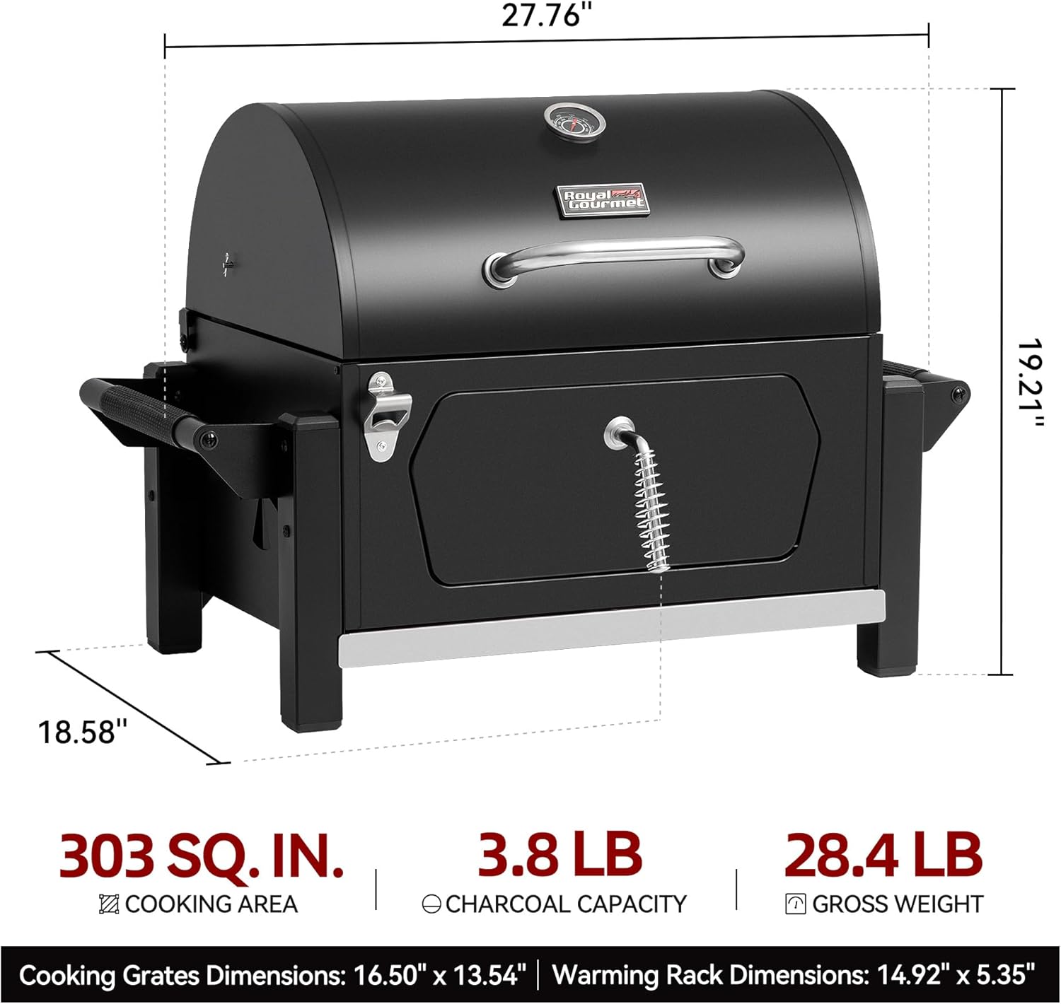 Royal Gourmet CD1519 Tabletop Charcoal Grill with Warming Rack, Potable Charcoal Grill with 303 Sq. In Cooking Area for for Outdoor Camping and Picnic Grilling - 3