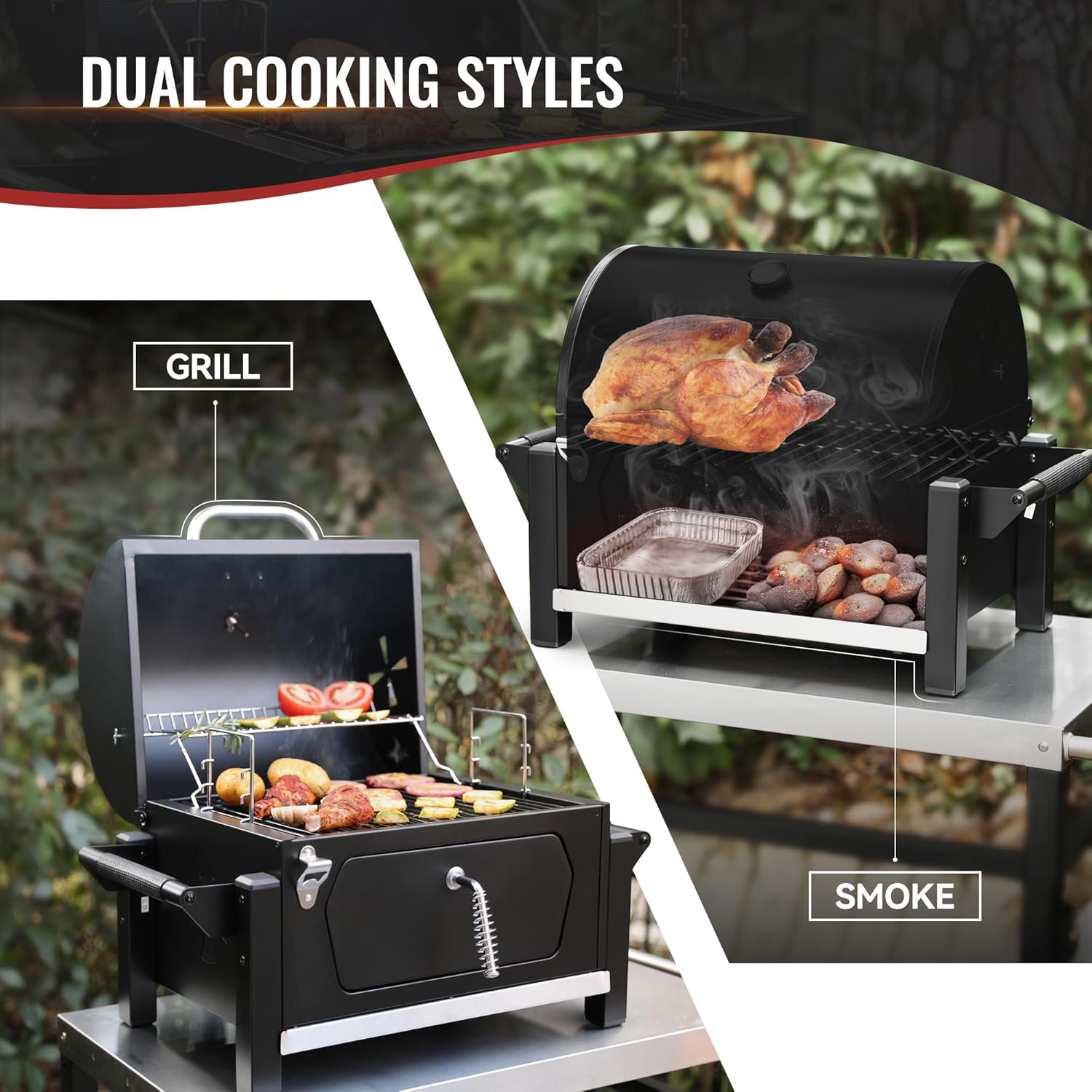 Royal Gourmet CD1519 Tabletop Charcoal Grill with Warming Rack, Potable Charcoal Grill with 303 Sq. In Cooking Area for for Outdoor Camping and Picnic Grilling - 4