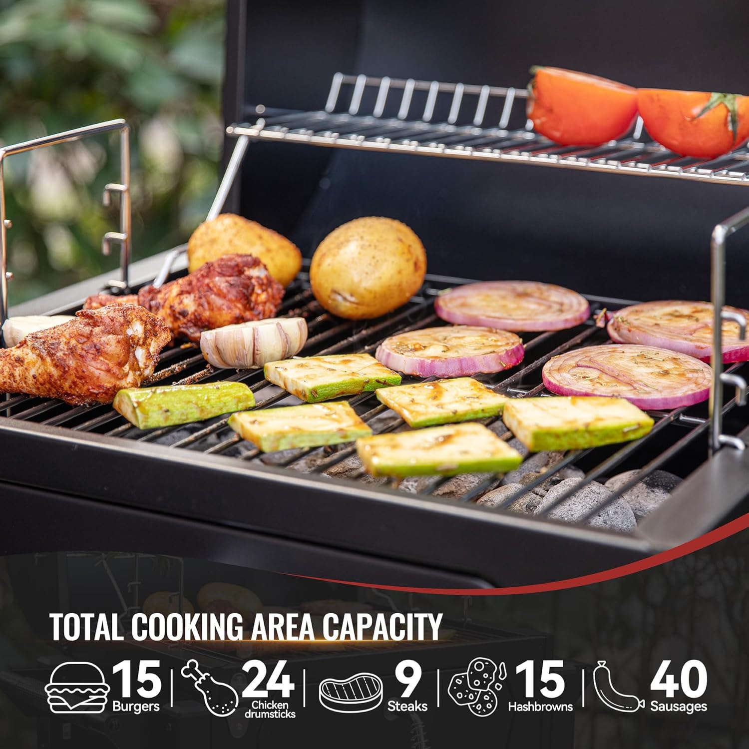 Royal Gourmet CD1519 Tabletop Charcoal Grill with Warming Rack, Potable Charcoal Grill with 303 Sq. In Cooking Area for for Outdoor Camping and Picnic Grilling - 6