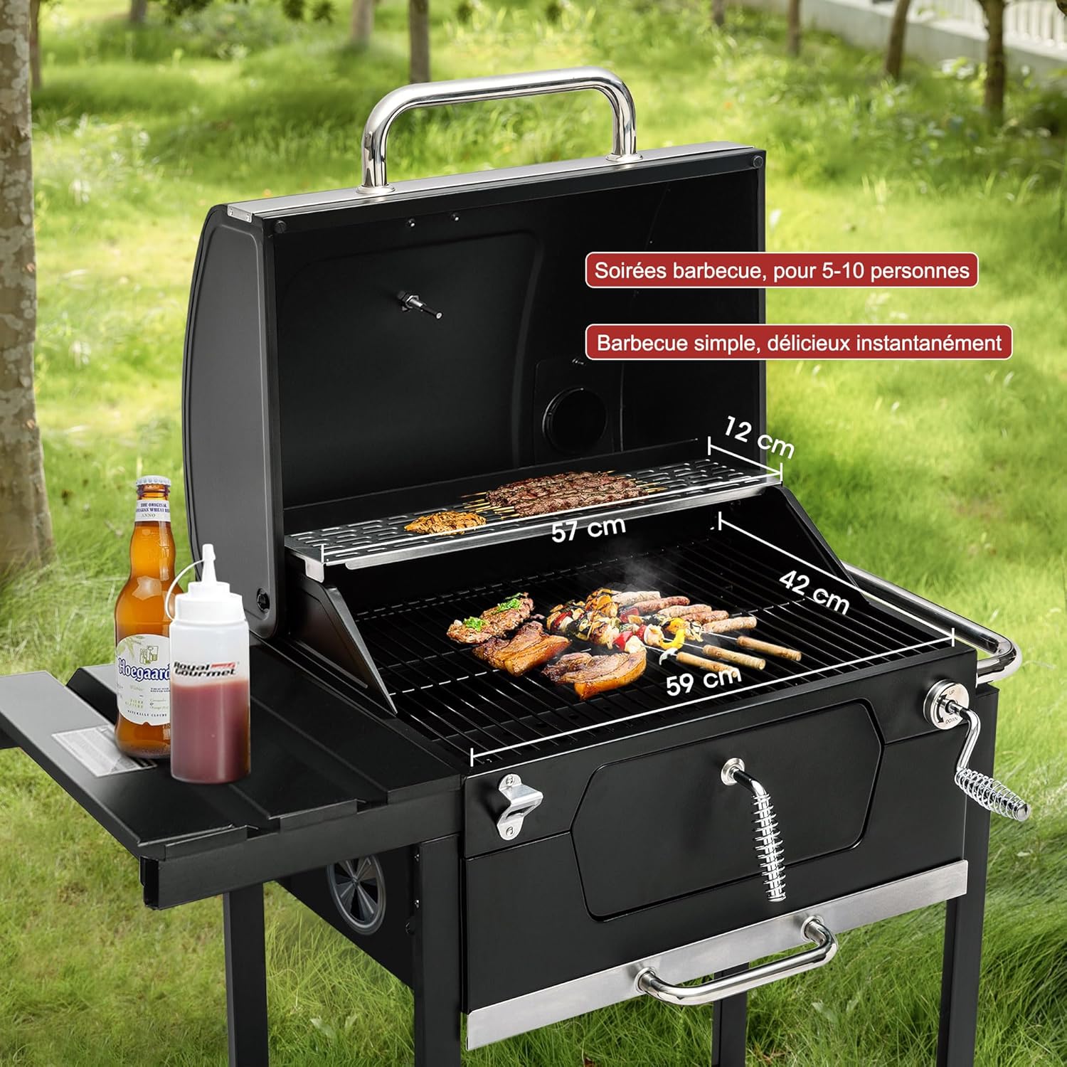Royal Gourmet CD1824G 24 Inch Charcoal Grill with Foldable Side Table, Outdoor BBQ Grill with 490 Sq. In. Cooking Area for Picnic and Camping Grilling, Black - 4