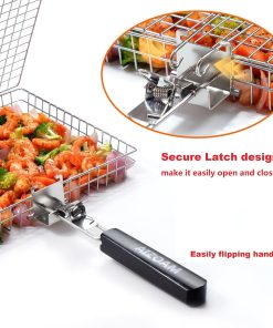 Grill Basket AIZOAM Grill Basket Stainless Steel BBQ Grilling Basket Large Folding Grill Basket with Removable Handle. Grill Baskets for Outdoor Grill - 3