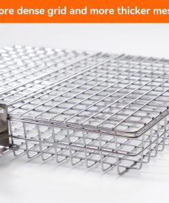 Grill Basket AIZOAM Grill Basket Stainless Steel BBQ Grilling Basket Large Folding Grill Basket with Removable Handle. Grill Baskets for Outdoor Grill - 6