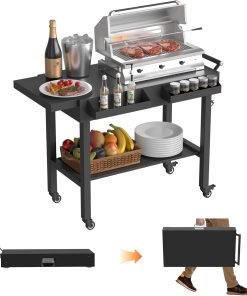 Grill Table Outdoor Grill Table with Wheels Suitable for Outdoor Family Gatherings Bars Camping 33L x 29 Quick Folding Grill Cart Black - 1
