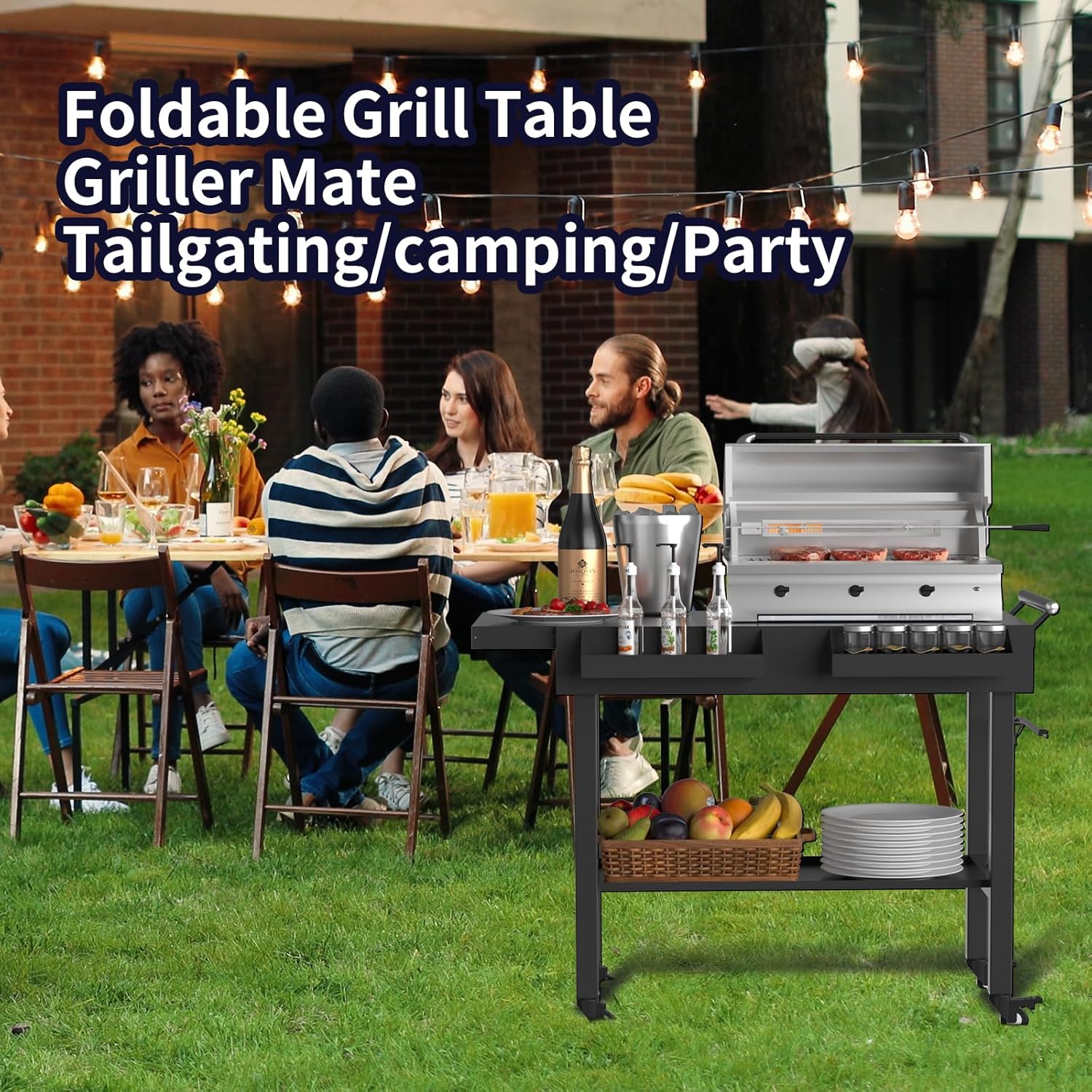 Grill Table Outdoor Grill Table with Wheels Suitable for Outdoor Family Gatherings Bars Camping 33L x 29 Quick Folding Grill Cart Black - 2