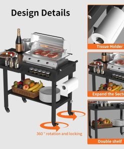 Grill Table Outdoor Grill Table with Wheels Suitable for Outdoor Family Gatherings Bars Camping 33L x 29 Quick Folding Grill Cart Black - 3
