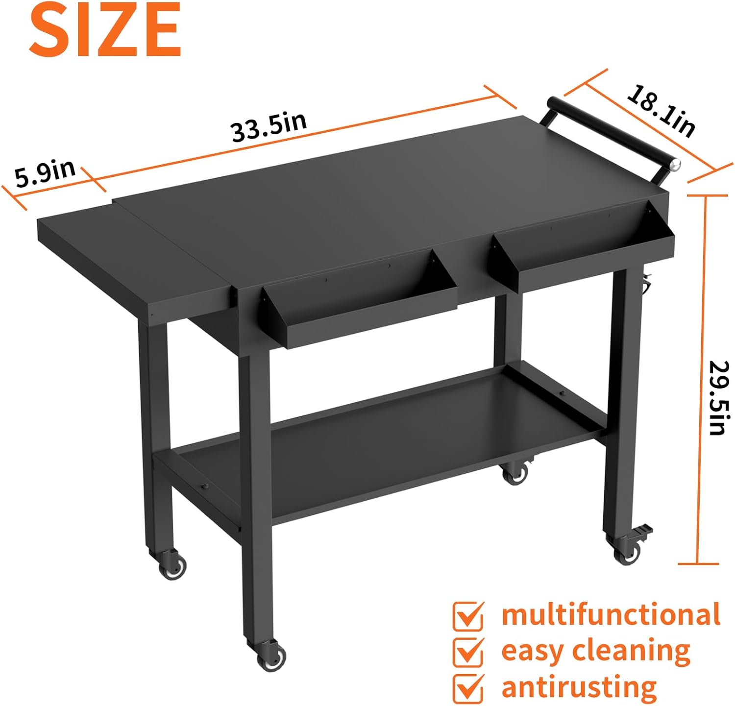 Grill Table Outdoor Grill Table with Wheels Suitable for Outdoor Family Gatherings Bars Camping 33L x 29 Quick Folding Grill Cart Black - 4