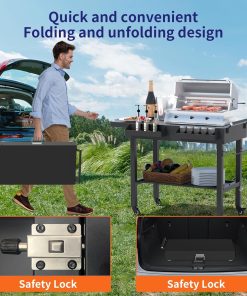 Grill Table Outdoor Grill Table with Wheels Suitable for Outdoor Family Gatherings Bars Camping 33L x 29 Quick Folding Grill Cart Black - 6