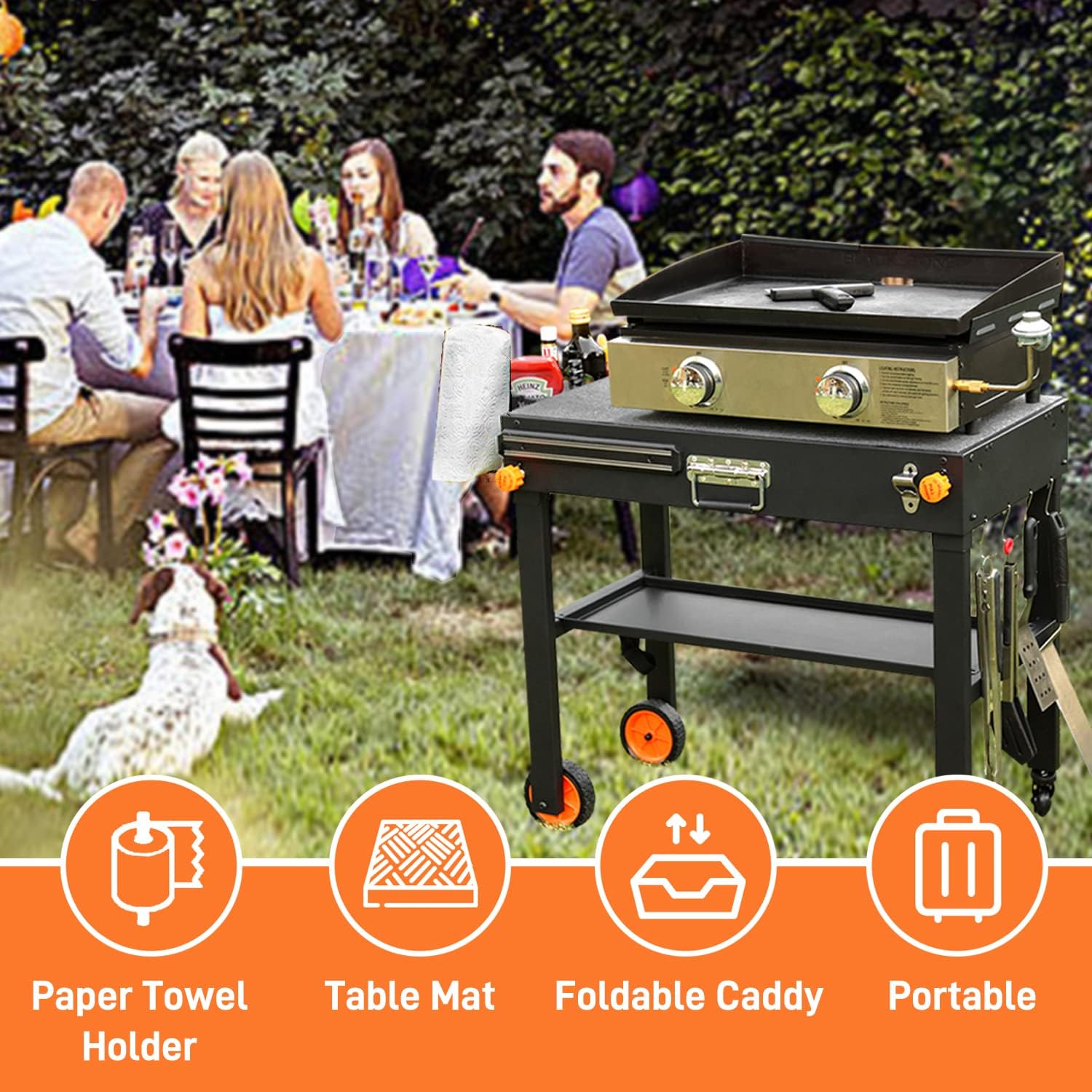 Grill Table for Blackstone Griddle, Portable Griddle Table with Caddy - Fit 17 or 22 Other Tabletop Grill, Foldable Ninja Grill Stand& Blackstone Griddle Stand for Outdoor Tailgating-Camping - 2