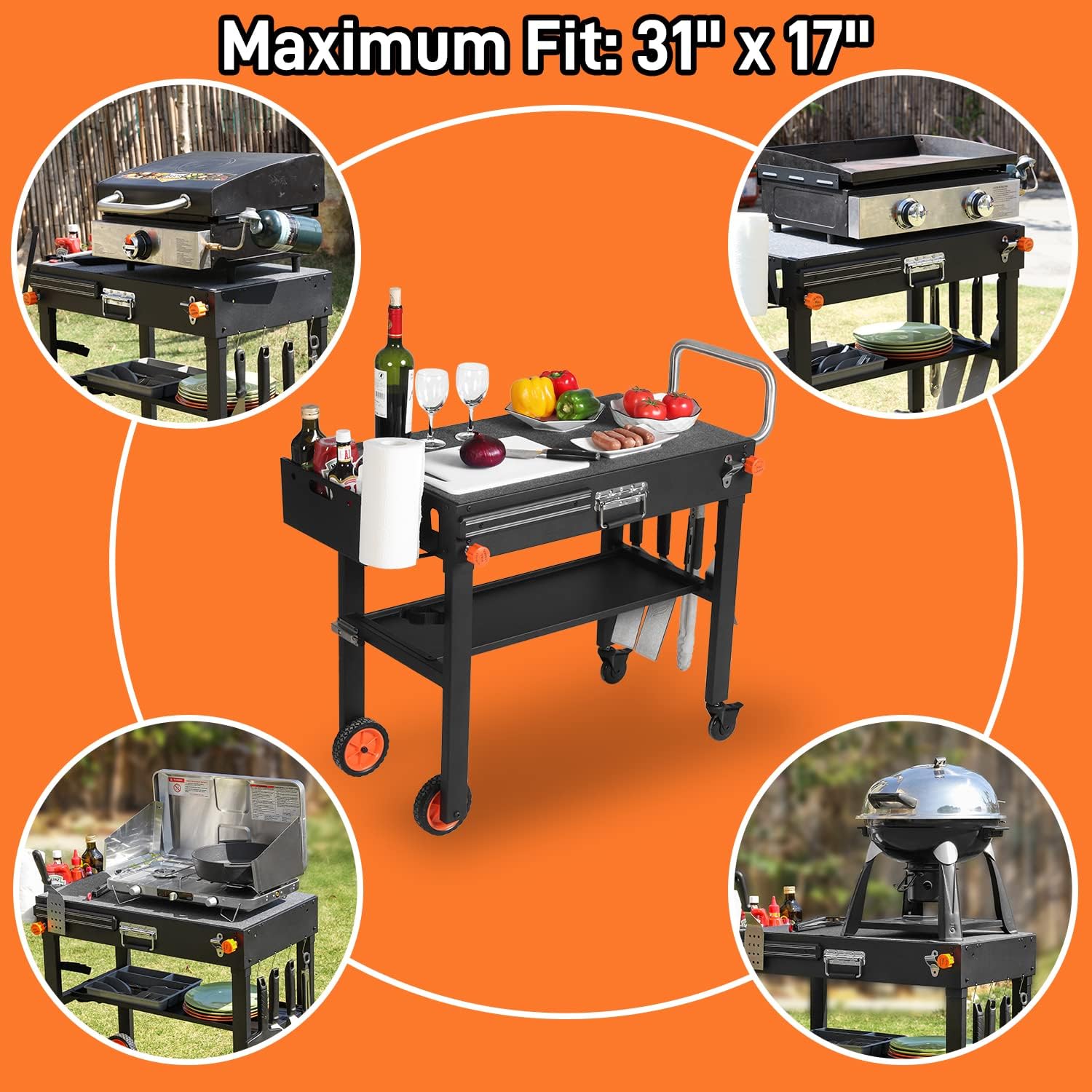 Grill Table for Blackstone Griddle, Portable Griddle Table with Caddy - Fit 17 or 22 Other Tabletop Grill, Foldable Ninja Grill Stand& Blackstone Griddle Stand for Outdoor Tailgating-Camping - 5