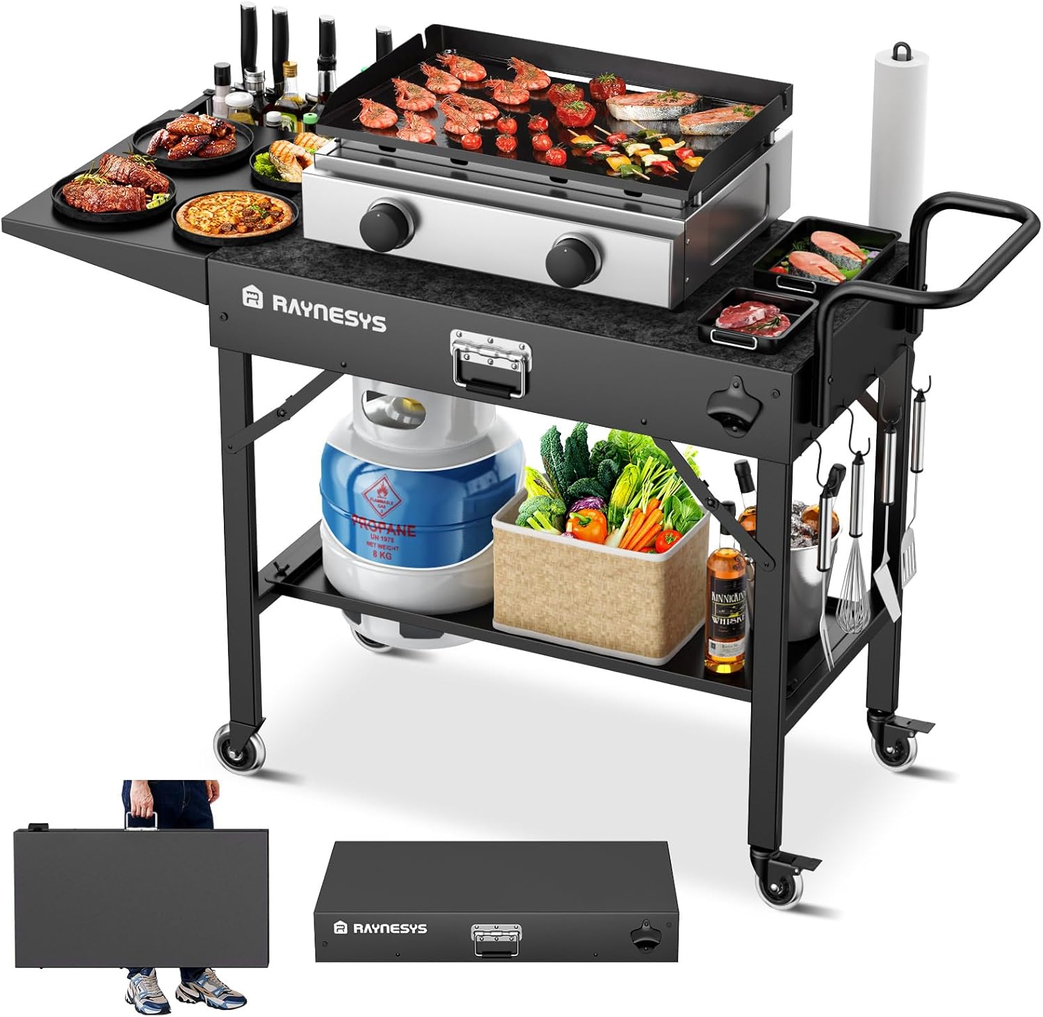 Outdoor Grill Table, Blackstone Griddle Stand, 440lbs Folding Grill Cart, Pizza Oven Table Stand for Onni,Food Prep Table with Wheels for Outdoor BBQ Camp Ninja Woodfire Grill Stand - 1