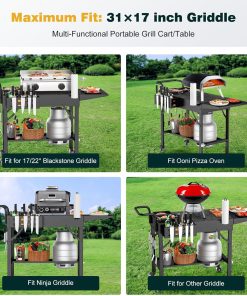 Outdoor Grill Table, Blackstone Griddle Stand, 440lbs Folding Grill Cart, Pizza Oven Table Stand for Onni,Food Prep Table with Wheels for Outdoor BBQ Camp Ninja Woodfire Grill Stand - 2