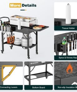 Outdoor Grill Table, Blackstone Griddle Stand, 440lbs Folding Grill Cart, Pizza Oven Table Stand for Onni,Food Prep Table with Wheels for Outdoor BBQ Camp Ninja Woodfire Grill Stand - 5