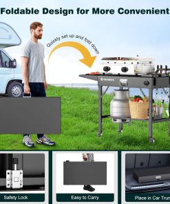 Outdoor Grill Table, Blackstone Griddle Stand, 440lbs Folding Grill Cart, Pizza Oven Table Stand for Onni,Food Prep Table with Wheels for Outdoor BBQ Camp Ninja Woodfire Grill Stand - 6