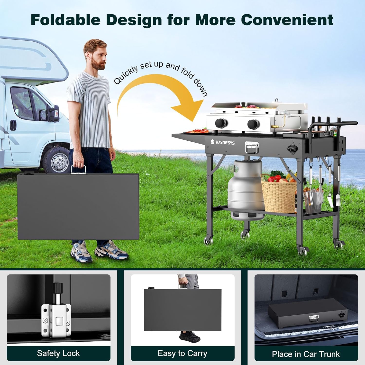 Outdoor Grill Table, Blackstone Griddle Stand, 440lbs Folding Grill Cart, Pizza Oven Table Stand for Onni,Food Prep Table with Wheels for Outdoor BBQ Camp Ninja Woodfire Grill Stand - 6