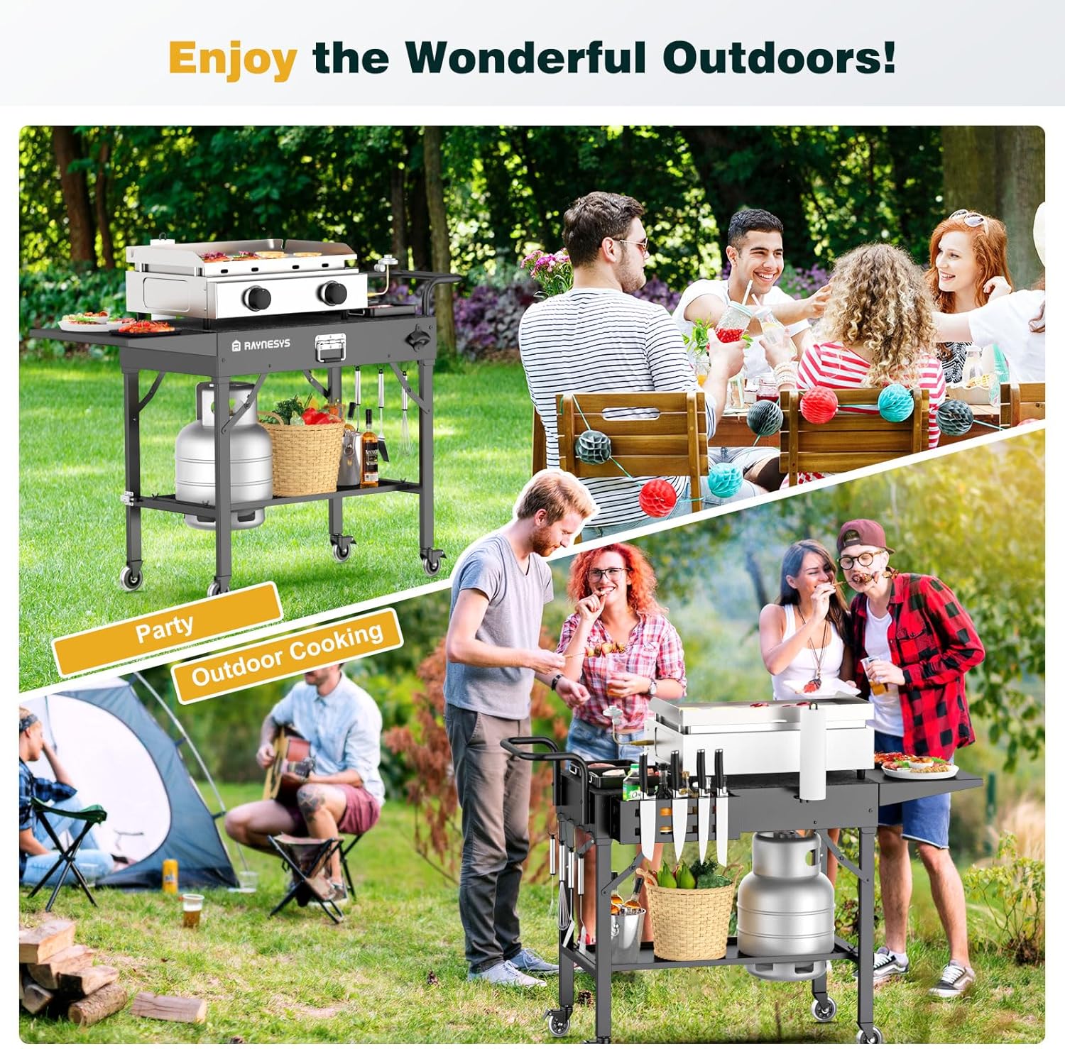 Outdoor Grill Table, Blackstone Griddle Stand, 440lbs Folding Grill Cart, Pizza Oven Table Stand for Onni,Food Prep Table with Wheels for Outdoor BBQ Camp Ninja Woodfire Grill Stand - 8