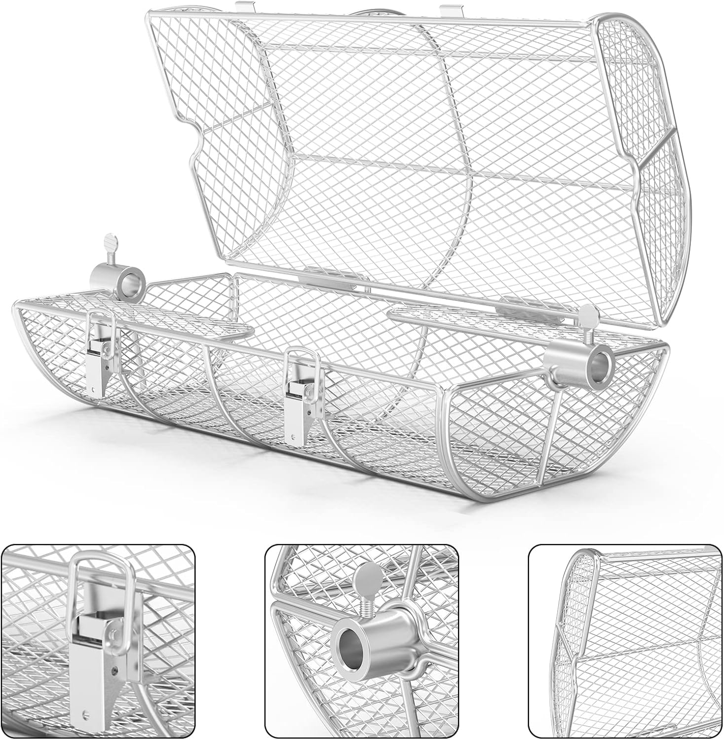 onlyfire Universal Stainless Steel Rotisserie Grill French Fries Basket Fits for Any Gas Grill - 4