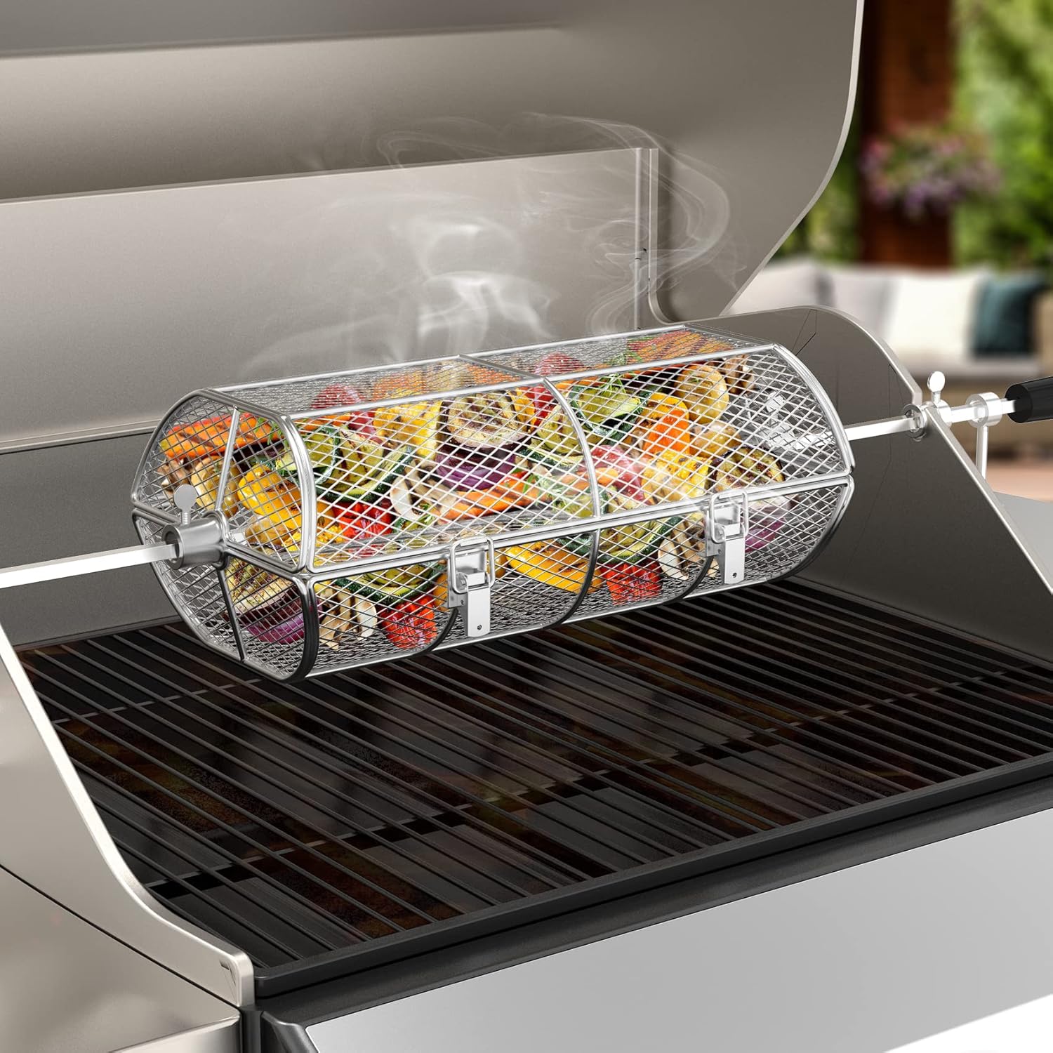 onlyfire Universal Stainless Steel Rotisserie Grill French Fries Basket Fits for Any Gas Grill - 6
