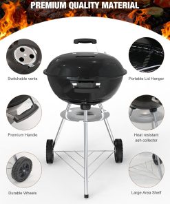 18 inch Charcoal Grill, Outdoor Kettle Barbecue Grills, Highly Cost-Effective Portable Grill, 227 Square Inches Cooking Space, Perfect for Outdoor BBQ Party - 7