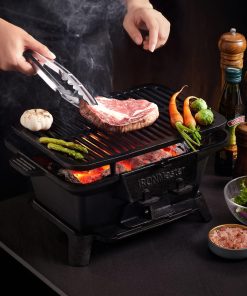 IronMaster Hibachi Grill Outdoor, Small Portable Charcoal Grill, 100% Pre-Seasoned Cast Iron, Japanese Yakitori Camping Grill - 2 Heights, Air Control, Coal Door - 4