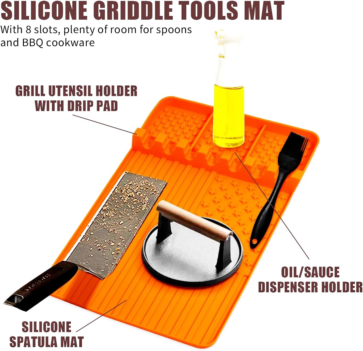 2 PCS Silicone Griddle Tools Mat for Blackstone,Grill BBQ Caddy Utensils Holder for Kitchen,Cooking & Countertop,Large Spatula Mat with Drip Pad,Griddle Accessories for Blackstone - 4