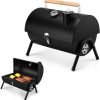 Joyfair Portable Charcoal Grill with Thermometer, Small Tabletop Barbecue Grill for Outdoor Camping Backyard Party BBQ Cooking, Extra Thick Steel & Heavy Duty, Innovative Design & Easy Assembly - 1