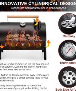 Joyfair Portable Charcoal Grill with Thermometer, Small Tabletop Barbecue Grill for Outdoor Camping Backyard Party BBQ Cooking, Extra Thick Steel & Heavy Duty, Innovative Design & Easy Assembly - 2