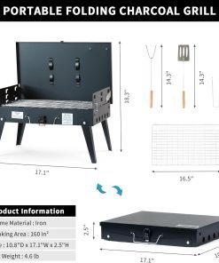 MASTER COOK Portable Charcoal Grill, Foldable BBQ Grill Kit Easy to Carry, Mini Tabletop Grill for Outdoor Camping, Patio and Picnic - 2