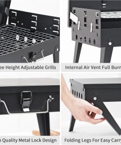MASTER COOK Portable Charcoal Grill, Foldable BBQ Grill Kit Easy to Carry, Mini Tabletop Grill for Outdoor Camping, Patio and Picnic - 4