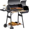 Outsunny 48 Portable Barrel Charcoal BBQ Grill, Steel Outdoor Barbecue Smoker with 232 Square Inches Cooking Space, Storage Shelf, Wheels for Garden Camping Picnic, Black - 1