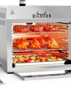 BIG HORN OUTDOORS 1500°F Small Infrared Propane Gas Grill – Portable Steak Broiler & Sear Station, Outdoor Salamander BBQ with Pizza Stone, Stainless Steel - 1