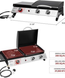 Royal Gourmet PD1305H 3 Burner Propane Gas Grill and Griddle Combo with Lid, 3-in-1 Grill Griddle Combo with 29,000 BTUs Output for Outdoor Cooking, 364 Sq. In. Cooking Area, Silver & Black - 3