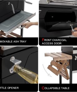 Royal Gourmet CD1824M 24-Inch Charcoal Grill, BBQ Smoker with Handle and Folding Table, Perfect for Outdoor Patio, Garden and Backyard Grilling, Black, Medium - 10