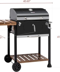 Royal Gourmet CD1824M 24-Inch Charcoal Grill, BBQ Smoker with Handle and Folding Table, Perfect for Outdoor Patio, Garden and Backyard Grilling, Black, Medium - 3