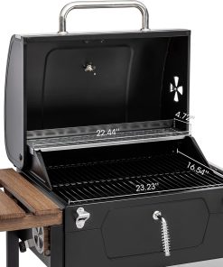 Royal Gourmet CD1824M 24-Inch Charcoal Grill, BBQ Smoker with Handle and Folding Table, Perfect for Outdoor Patio, Garden and Backyard Grilling, Black, Medium - 4