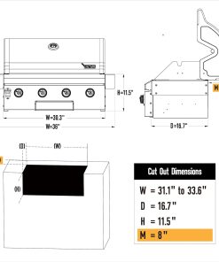 Brand-Man Gas Grill Built-In Head, 30-Inch 4-Burner Propane Grill, Natural Gas Convertible, Heavy Duty 304 Stainless Steel 40,000BTUs BBQ Island Outdoor Kitchen - 4