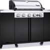 Brand-Man Propane Gas Grill Island Outdoor Kitchen & Storage Cabinets, 52000 BTUs Stainless Steel Burner Patio Cooking BBQ Grill with Side Burner - Natural Gas Convertible, Black - 1
