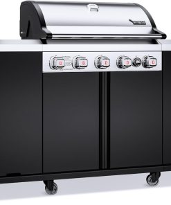 Brand-Man Propane Gas Grill Island Outdoor Kitchen & Storage Cabinets, 52000 BTUs Stainless Steel Burner Patio Cooking BBQ Grill with Side Burner - Natural Gas Convertible, Black - 1