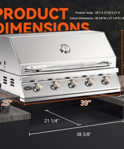 Hygrill 40-Inch Built In Grill, Stainless Steel 5-Burner Grill Head for Outdoor Kitchen, Natural Gas - 2