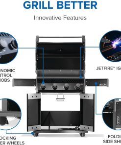 Napoleon Rogue 525 Natural Gas Grill, Black, Stainless Steel Grids, Durable 4-Burner BBQ - 7
