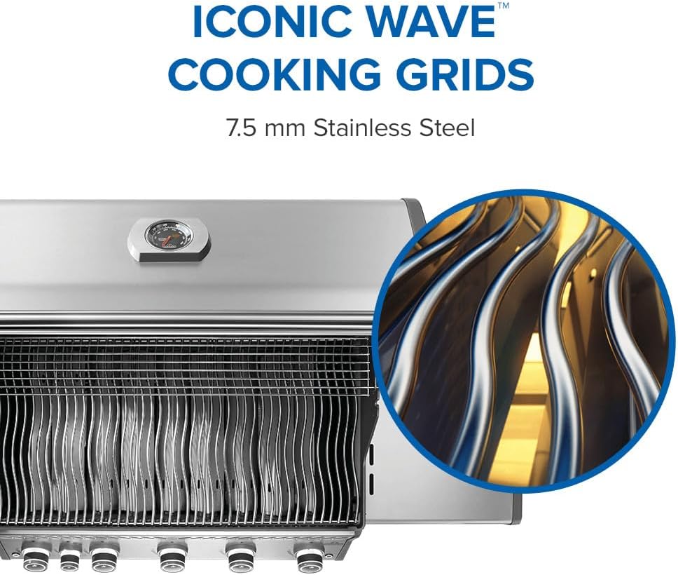 Napoleon Rogue PRO 625 Natural Gas Grill with Infrared Side Burner, Stainless Steel, Durable 6-Burner BBQ - 6