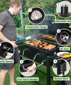 Captiva Designs Extra Large Charcoal BBQ Grill with Oversize Cooking Area(794 SQIN), Outdoor Cooking Grill with 2 Individual Lifting Charcoal Trays and 2 Foldable Side Tables - 5