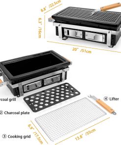 Charcoal BBQ Hibachi Grill with Grid Lifter, Portable Yakitori Grill with Stainless Steel Grate, Barbecue Stove for Outdoor Camping Picnic Patio Backyard Cooking, GS306 - 2