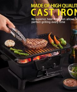 Hibachi Grill Outdoor, Portable Small Charcoal Grills, 100% Cast Iron, Mini Japanese Yakitori Tabletop Skillet Grill Stove for Outdoor Camping - Coal Door, Draft Door, Ideal for 2 People - 6